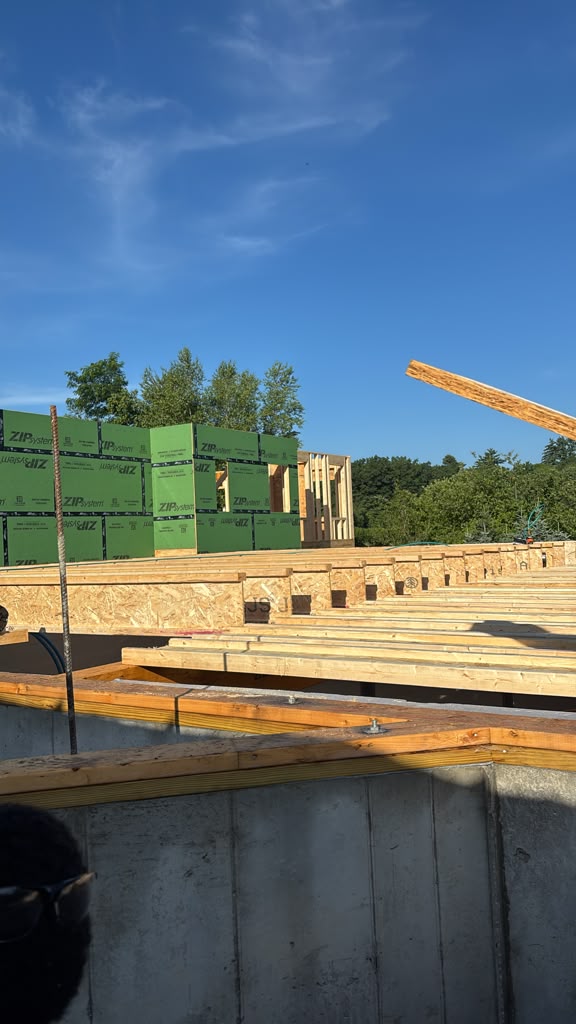 Floor system and sheathed walls on a new home build