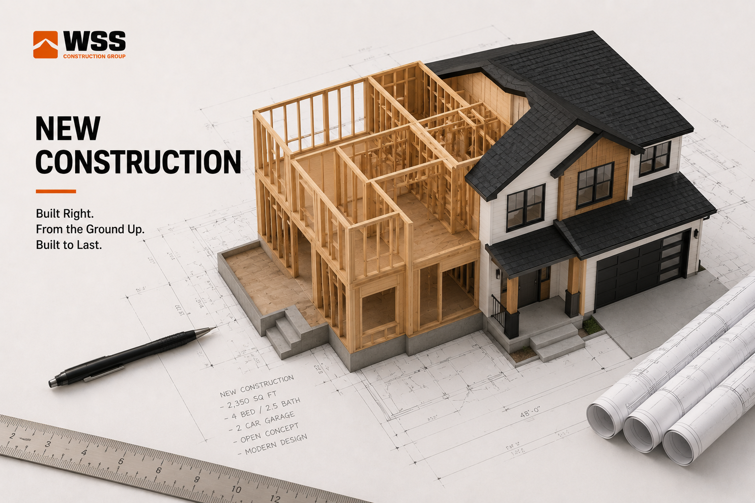 New residential home under construction in New England