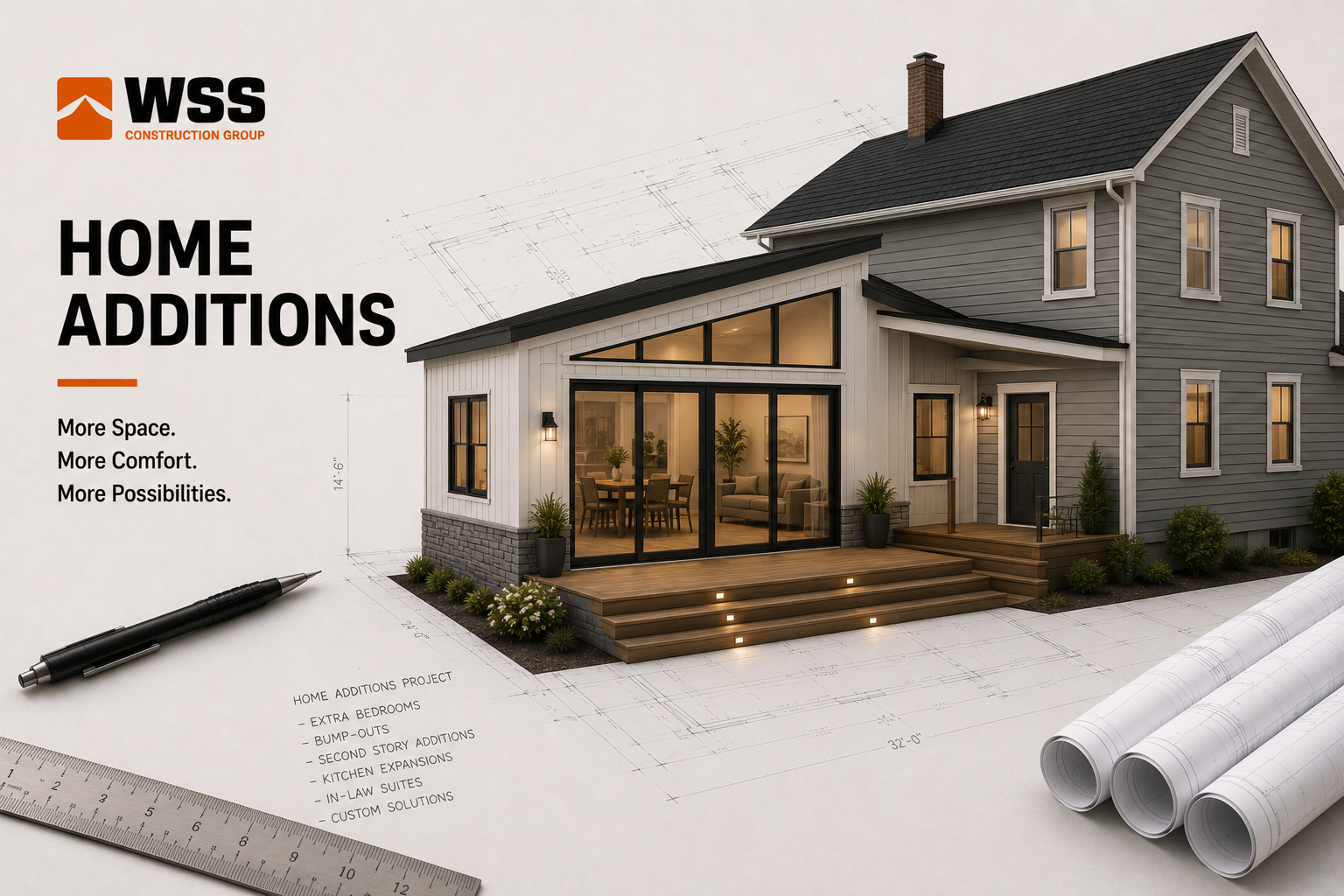 Home addition under construction on a residential property