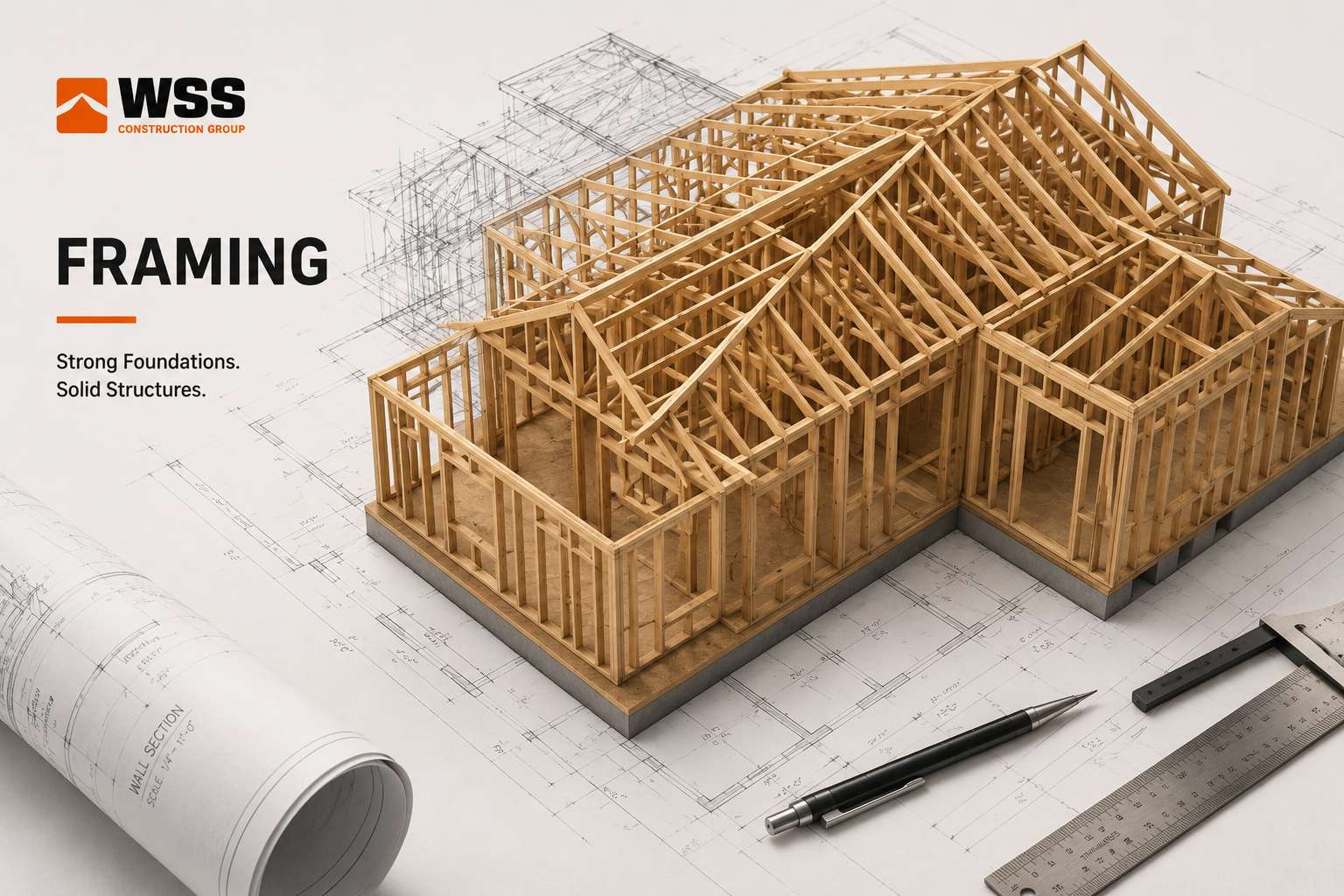 Residential framing crew building the structural frame of a new home in New England